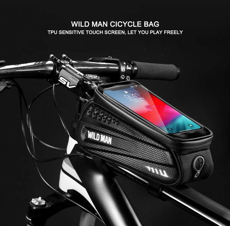 WILD MAN Rainproof Bicycle Front Frame Bike Bag with Touch Screen Phone Mount for Road Mountain Bikeï¼ˆBlack,ES3ï¼‰ - Image 2